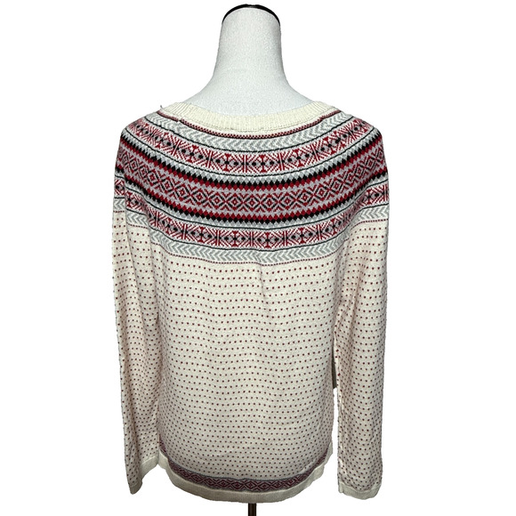 Talbots Sweater Womens Large Cream Red Lambswool Blend Fair Isle Nordic Hearts - Picture 3 of 9